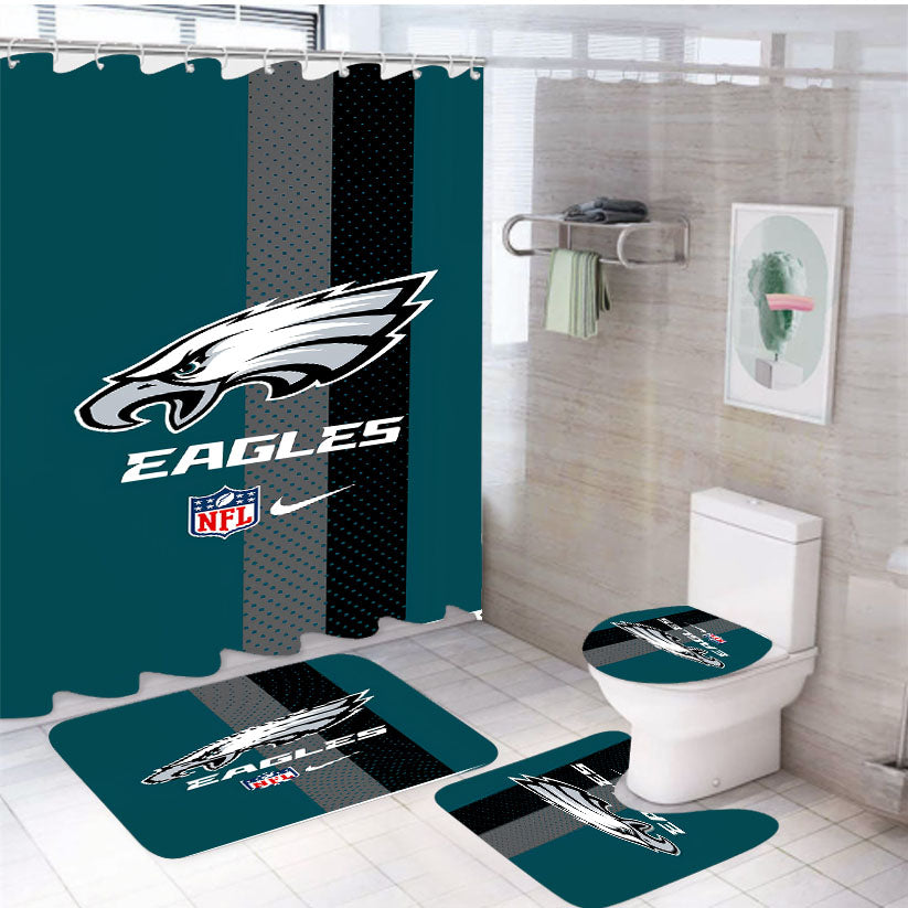 Nfl Eagles White Shower Curtain Set Fabric Waterproof