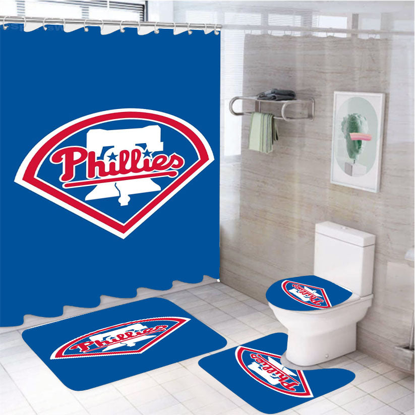 Philadelphia Phillies White Shower Curtain Set Fabric Waterproof
