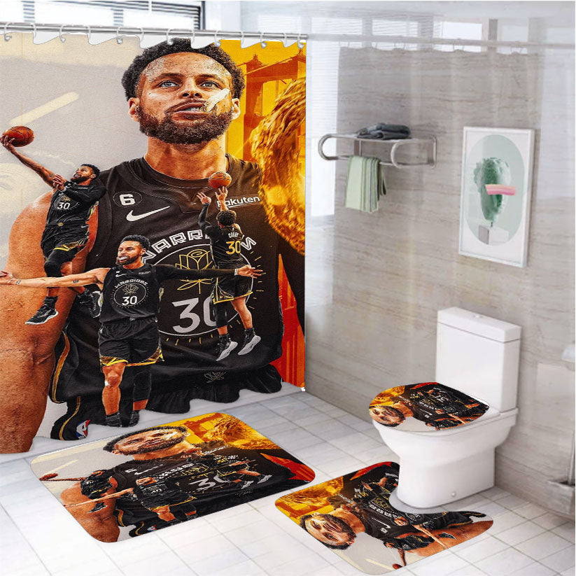 Stephen Curry Nba White Shower Curtain Set Fabric Waterproof