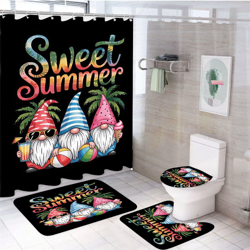 Summer Gnomes White Shower Curtain Set Fabric Waterproof