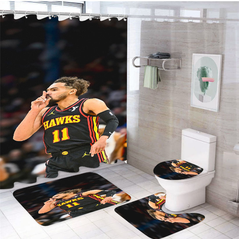 Trae Young White Shower Curtain Set Fabric Waterproof