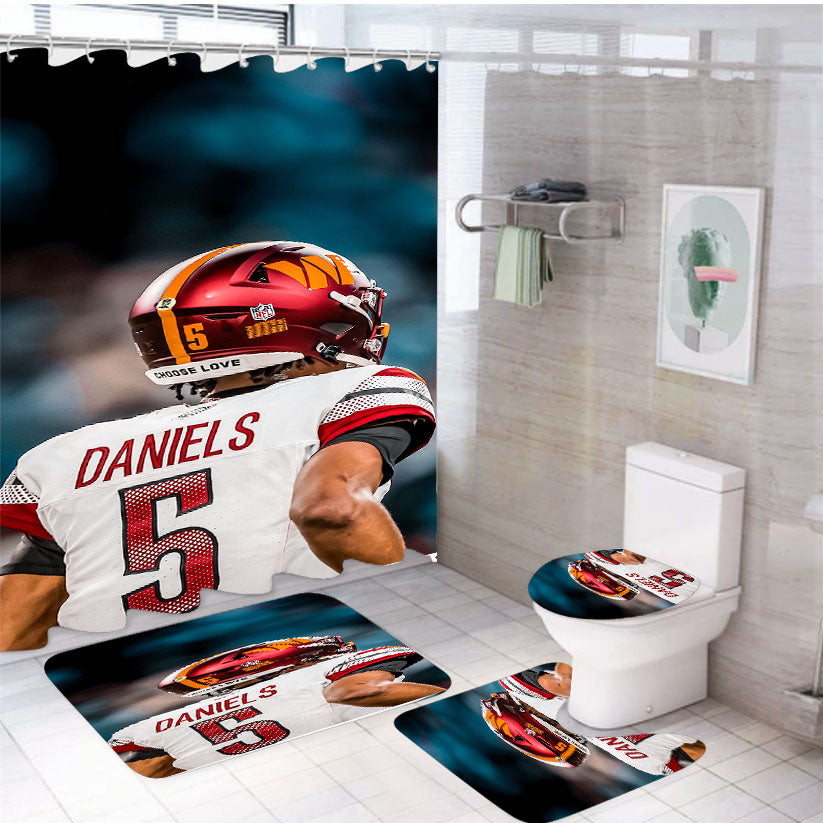 Washington Commanders. Jayden Daniels White Shower Curtain Set Fabric Waterproof