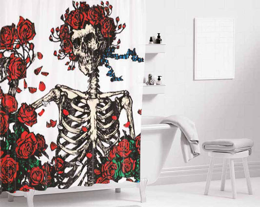 Grateful Dead Bones And Roses Bathroom Shower Curtain Fabric Waterproof | 66 X 72 Inch
