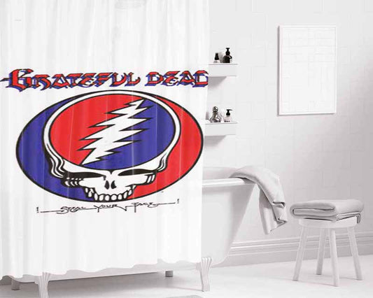Grateful Dead White-Skull Logo Bathroom Shower Curtain Fabric Waterproof | 66 X 72 Inch