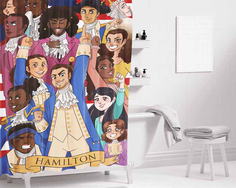 Hamilton American Musical Characters Artwork Bathroom Shower Curtain Fabric Waterproof | 66 X 72 Inch