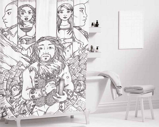 Hamilton American Musical Sketch Doodle Bathroom Shower Curtain Fabric Waterproof | 66 X 72 Inch