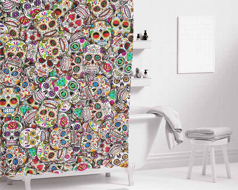 Mexican Sugar Skulls Grateful Dead Bathroom Shower Curtain Fabric Waterproof | 66 X 72 Inch