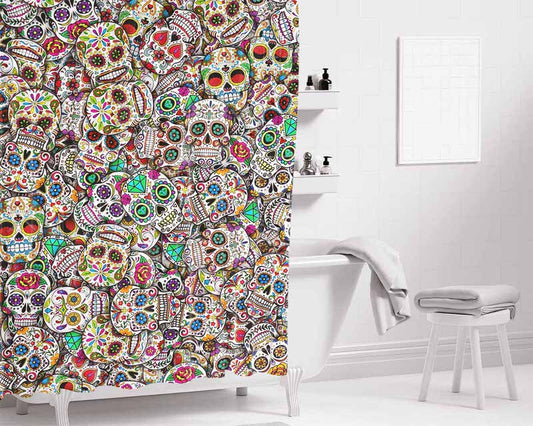 Mexican Sugar Skulls Grateful Dead Bathroom Shower Curtain Fabric Waterproof | 66 X 72 Inch