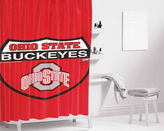 Ohio State Buckeyes Logo Red Bathroom Shower Curtain Fabric Waterproof | 66 X 72 Inch