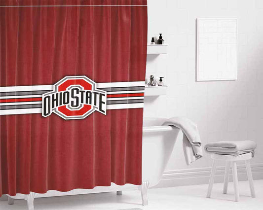 Ohio State Buckeyes Vintage Stripe Bathroom Shower Curtain Fabric Waterproof | 66 X 72 Inch