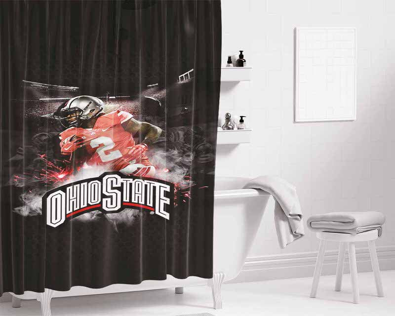 Ohio State Buckeyes Wallpaper Bathroom Shower Curtain Fabric Waterproof | 66 X 72 Inch