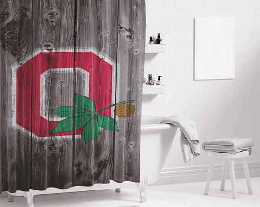 Ohio State Logo Dark Wood Wallpaper Bathroom Shower Curtain Fabric Waterproof | 66 X 72 Inch