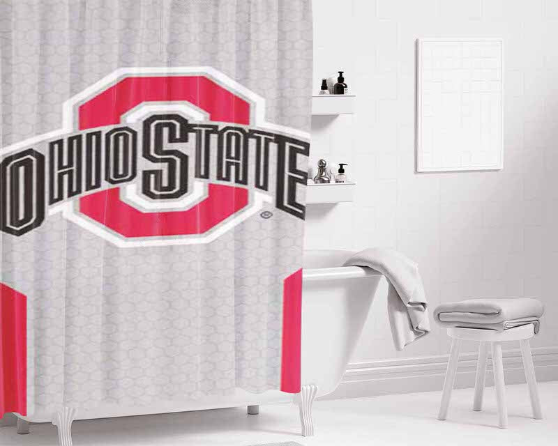 Ohio State Logo Honeycomb With Red Bathroom Shower Curtain Fabric Waterproof | 66 X 72 Inch