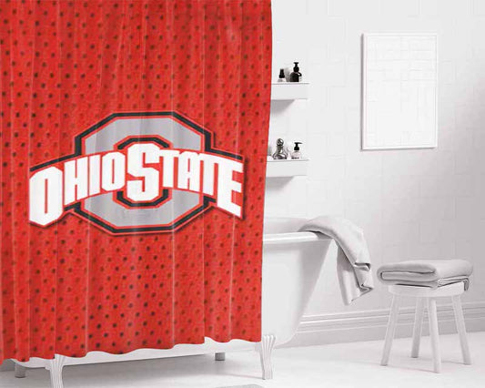 Ohio State Logo Jersey Red Bathroom Shower Curtain Fabric Waterproof | 66 X 72 Inch