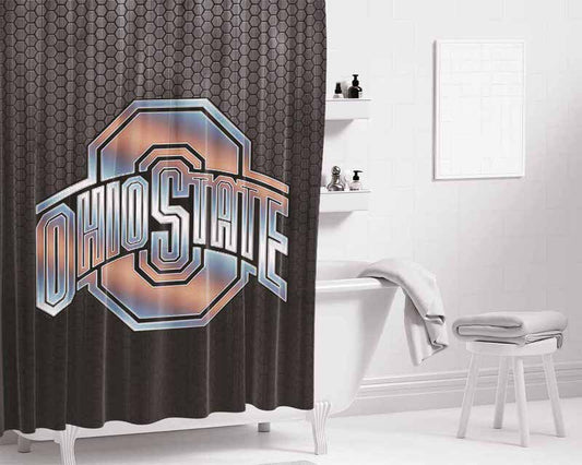 Ohio State Silver Metal Emblem Bathroom Shower Curtain Fabric Waterproof | 66 X 72 Inch