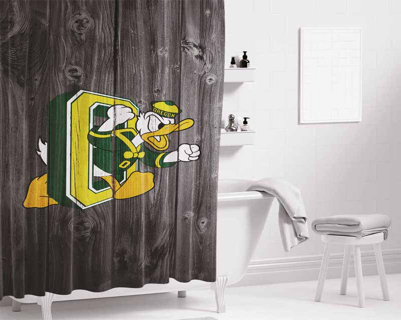 Oregon Ducks University Nfl Logo Dark Wood Wallpaper 2 Bathroom Shower Curtain Fabric Waterproof | 66 X 72 Inch
