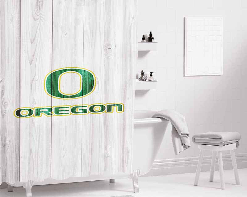 Oregon Ducks University Nfl Logo White Wood Wallpaper Bathroom Shower Curtain Fabric Waterproof | 66 X 72 Inch