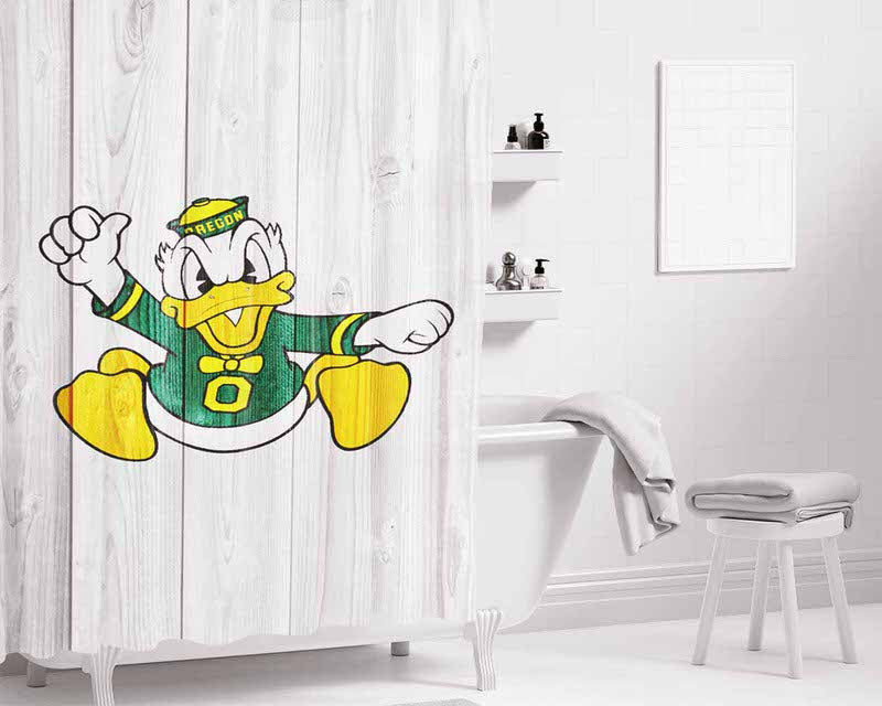 Oregon Ducks University Nfl Logo White Wood Bathroom Shower Curtain Fabric Waterproof | 66 X 72 Inch