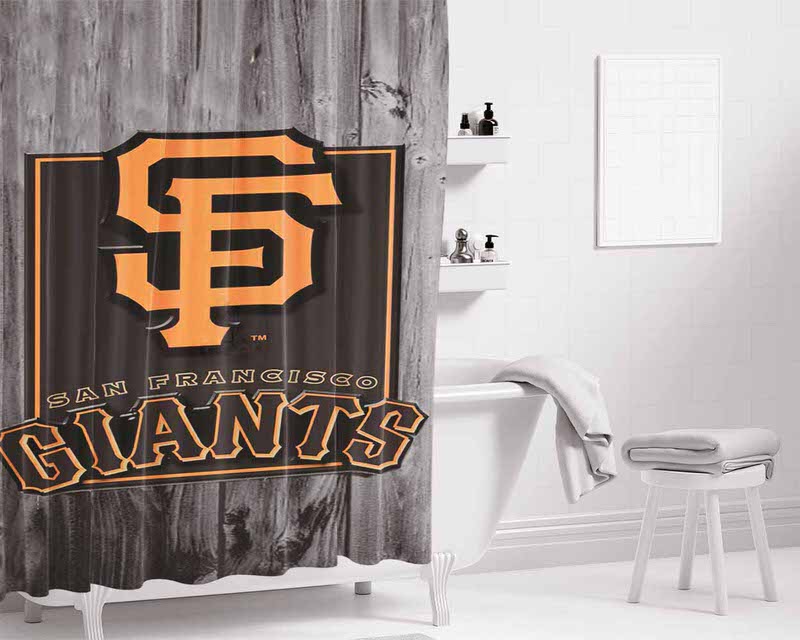 San Francisco Giants Logo Dark Wood Wallpaper Bathroom Shower Curtain Fabric Waterproof | 66 X 72 Inch