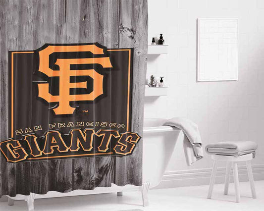 San Francisco Giants Logo Dark Wood Wallpaper Bathroom Shower Curtain Fabric Waterproof | 66 X 72 Inch