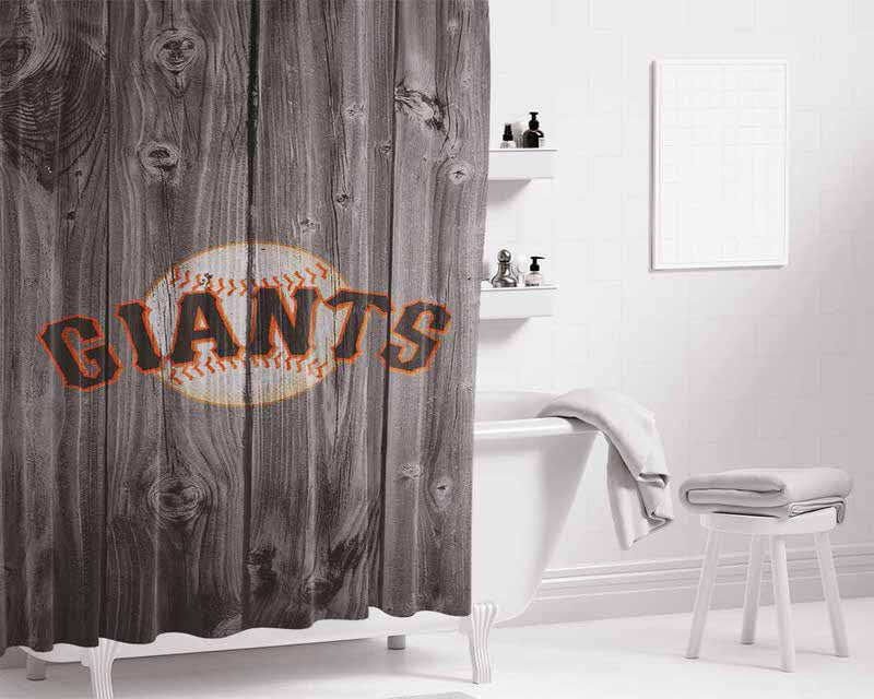 San Francisco Giants Mlb Logo Dark Wood Wallpaper Bathroom Shower Curtain Fabric Waterproof | 66 X 72 Inch