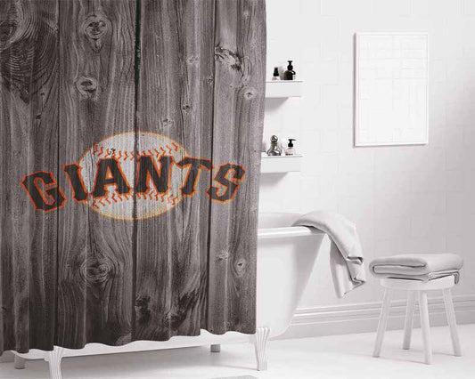 San Francisco Giants Mlb Logo Dark Wood Wallpaper Bathroom Shower Curtain Fabric Waterproof | 66 X 72 Inch