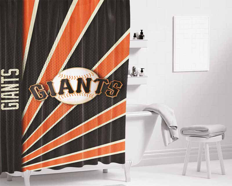 San Francisco Giants Stripe Wallpaper Bathroom Shower Curtain Fabric Waterproof | 66 X 72 Inch