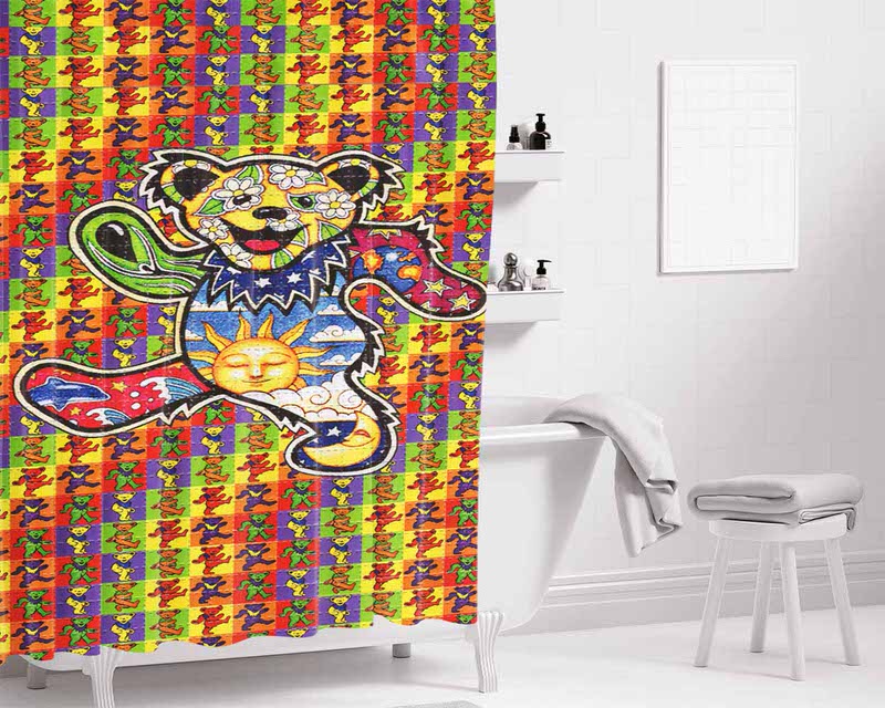 The Grateful Dead Dancing Bear Bathroom Shower Curtain Fabric Waterproof | 66 X 72 Inch