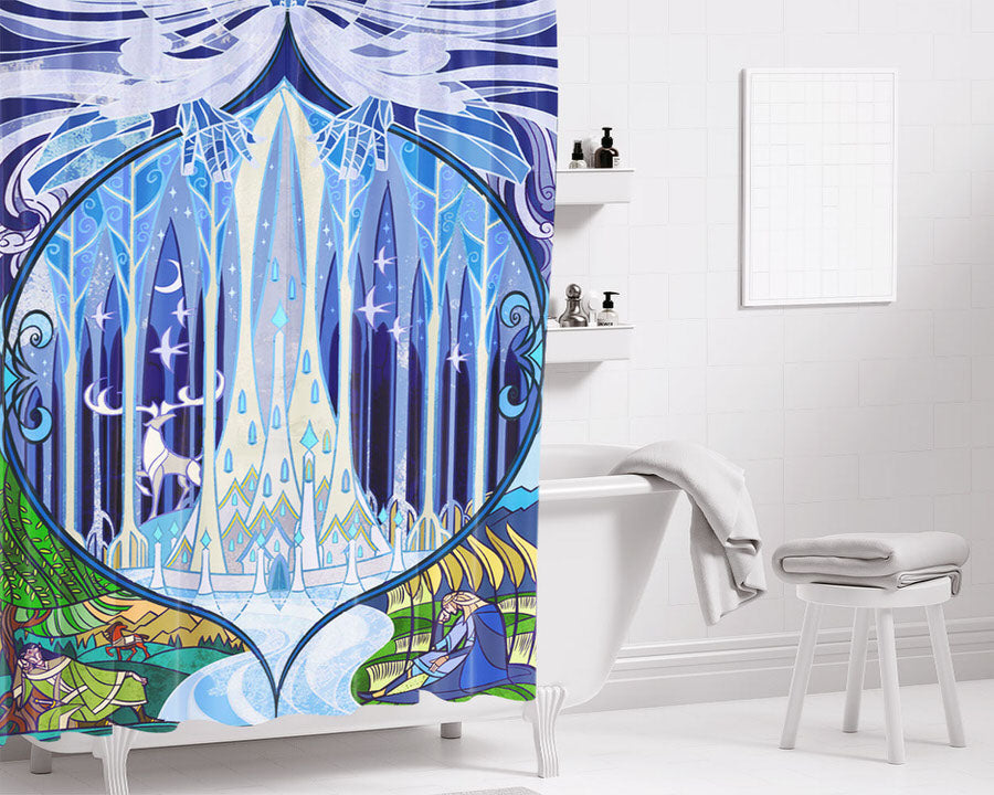 Gondolin Hidden City Of The Elves Ice Statue Stained Glass Bathroom Shower Curtain Fabric Waterproof | 66 X 72 Inch