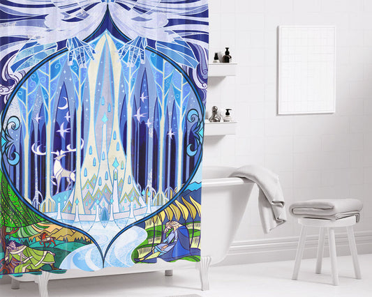 Gondolin Hidden City Of The Elves Ice Statue Stained Glass Bathroom Shower Curtain Fabric Waterproof | 66 X 72 Inch