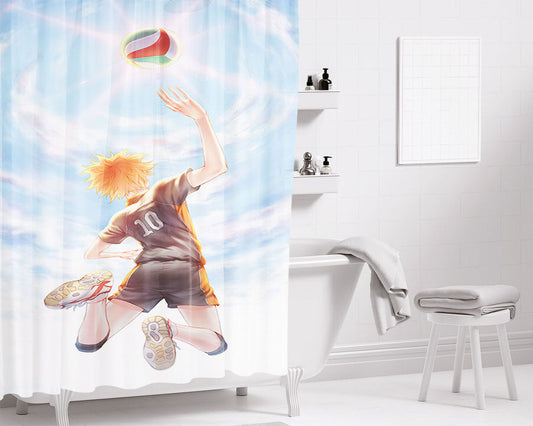 Haikyuu Shoyo Hinata Spiking The Ball In The Sky Bathroom Shower Curtain Fabric Waterproof | 66 X 72 Inch