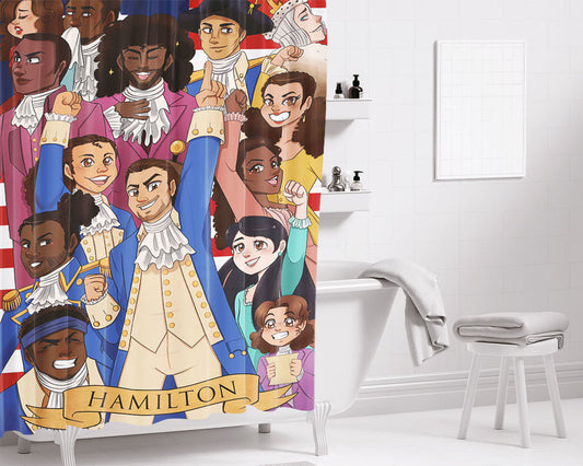 Hamilton American Musical Characters Artwork Bathroom Shower Curtain Fabric Waterproof | 66 X 72 Inch
