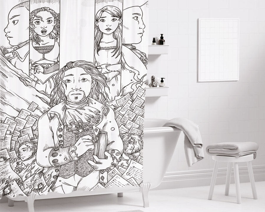 Hamilton American Musical Sketch Doodle Bathroom Shower Curtain Fabric Waterproof | 66 X 72 Inch