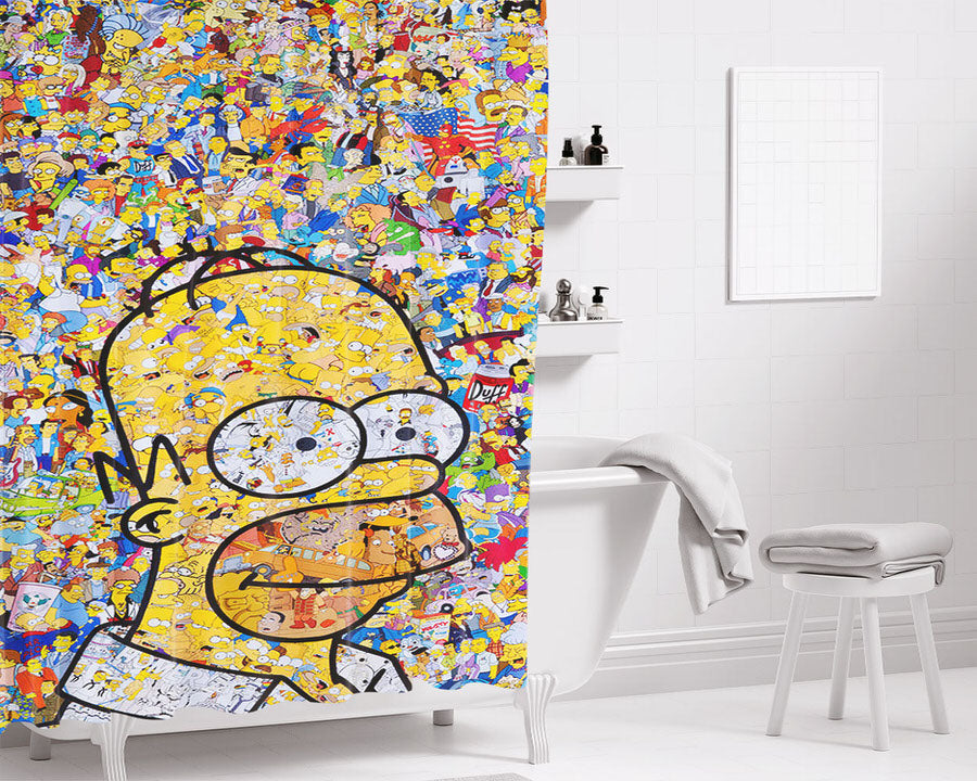 Homer The Simpson Collage Bathroom Shower Curtain Fabric Waterproof | 66 X 72 Inch