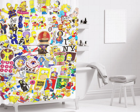 I Love The Simpsons Family Collage Bathroom Shower Curtain Fabric Waterproof | 66 X 72 Inch