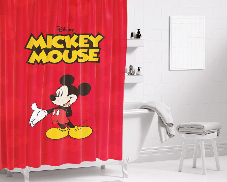 Mickey Mouse Red Bathroom Shower Curtain Fabric Waterproof | 66 X 72 Inch