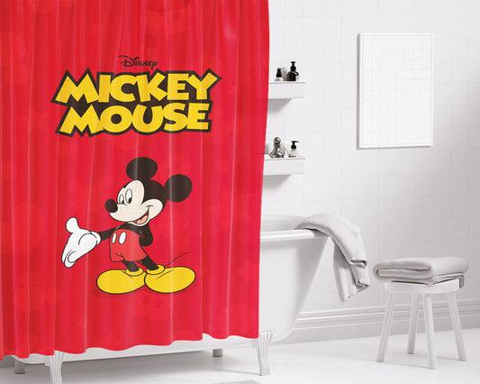 Mickey Mouse Red Bathroom Shower Curtain Fabric Waterproof | 66 X 72 Inch