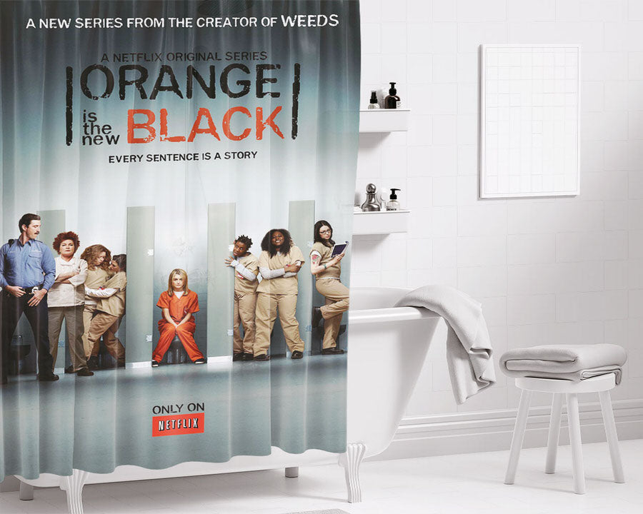 Orange Is The New B Bathroom Shower Curtain Fabric Waterproof | 66 X 72 Inch