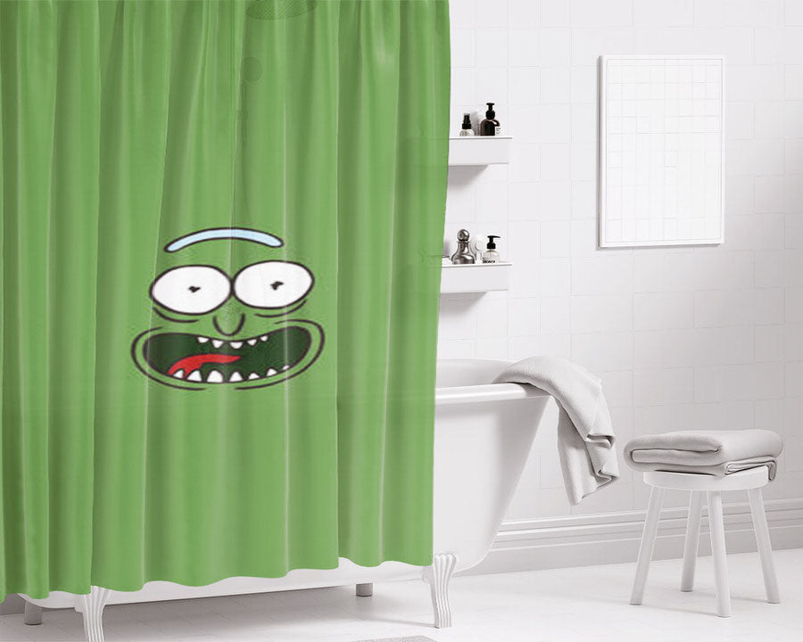 Pickle Rick Face Bathroom Shower Curtain Fabric Waterproof | 66 X 72 Inch