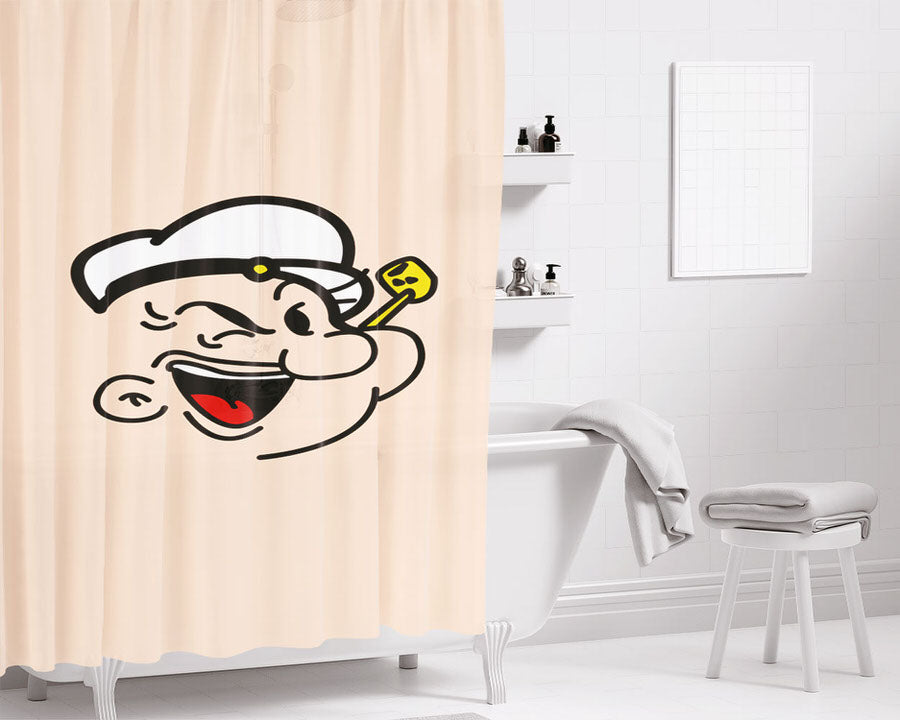 Popeye The Sailor Man Minimalistic Bathroom Shower Curtain Fabric Waterproof | 66 X 72 Inch