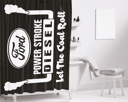 Power Stroke Let The Coal Bathroom Shower Curtain Fabric Waterproof | 66 X 72 Inch