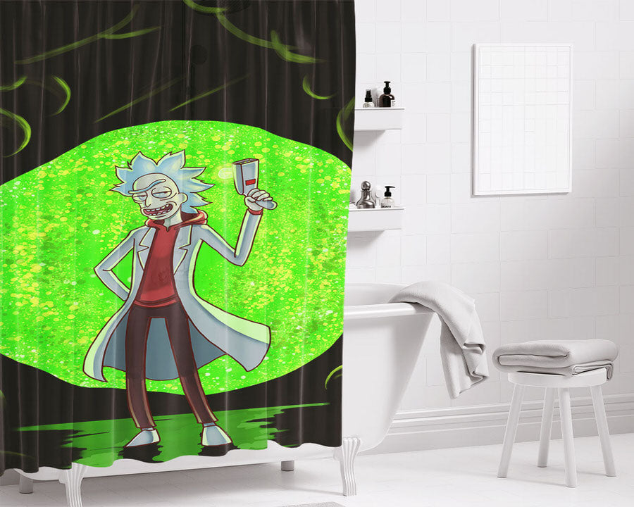 Rick Sanchez Green Bathroom Shower Curtain Fabric Waterproof | 66 X 72 Inch