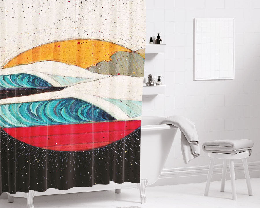 Sunrise Over The Sea Bathroom Shower Curtain Fabric Waterproof | 66 X 72 Inch