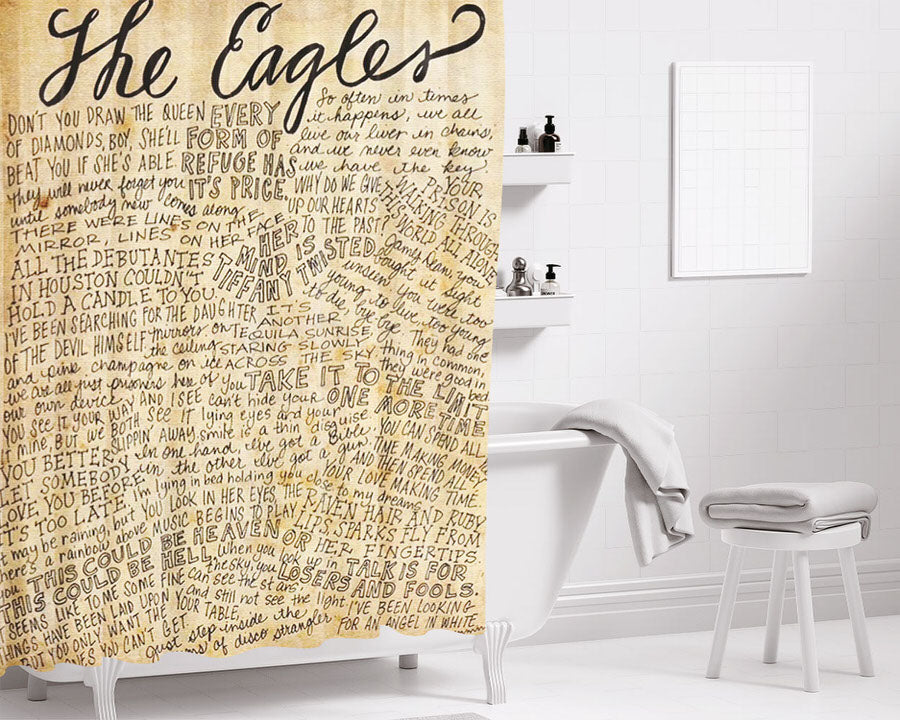 The Eagles American Rock Band Lyrics Bathroom Shower Curtain Fabric Waterproof | 66 X 72 Inch
