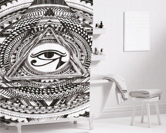 The Eyes Of Horus Sacred Geometry Alchemy Symbols Bathroom Shower Curtain Fabric Waterproof | 66 X 72 Inch