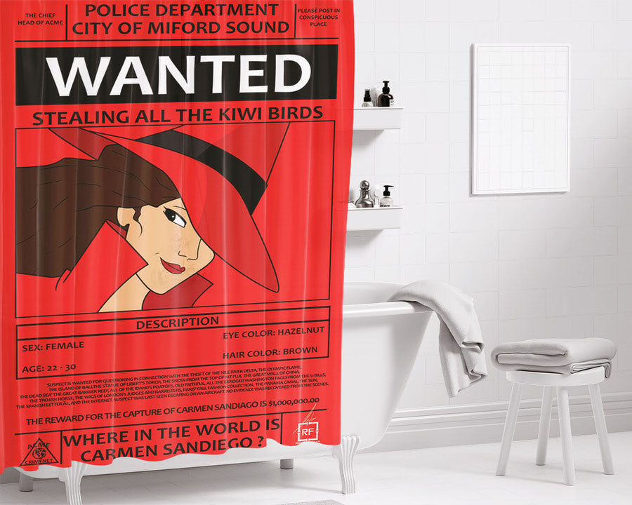 Where Is The World Is Carmen Sandiego Bathroom Shower Curtain Fabric Waterproof | 66 X 72 Inch