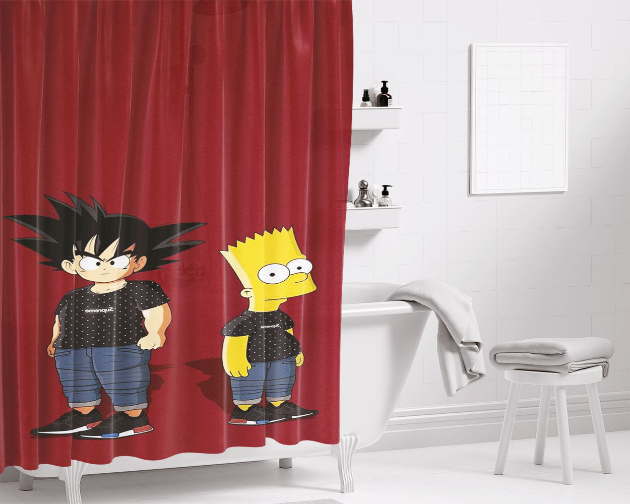 Bart Simpson Goku Dragon Ball Supreme Bathroom Shower Curtain Fabric Waterproof | 66 X 72 Inch