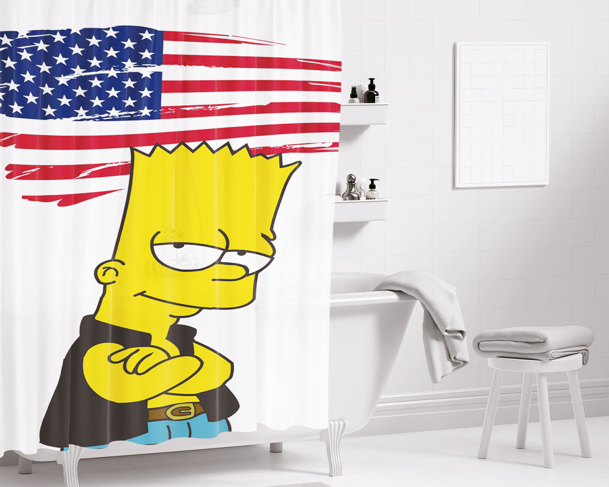 Bart Simpson Supreme Usa Bathroom Shower Curtain Fabric Waterproof | 66 X 72 Inch