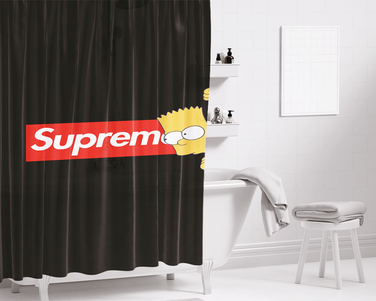 Bart Simpson Takes A Peek At The Supreme Bathroom Shower Curtain Fabric Waterproof | 66 X 72 Inch