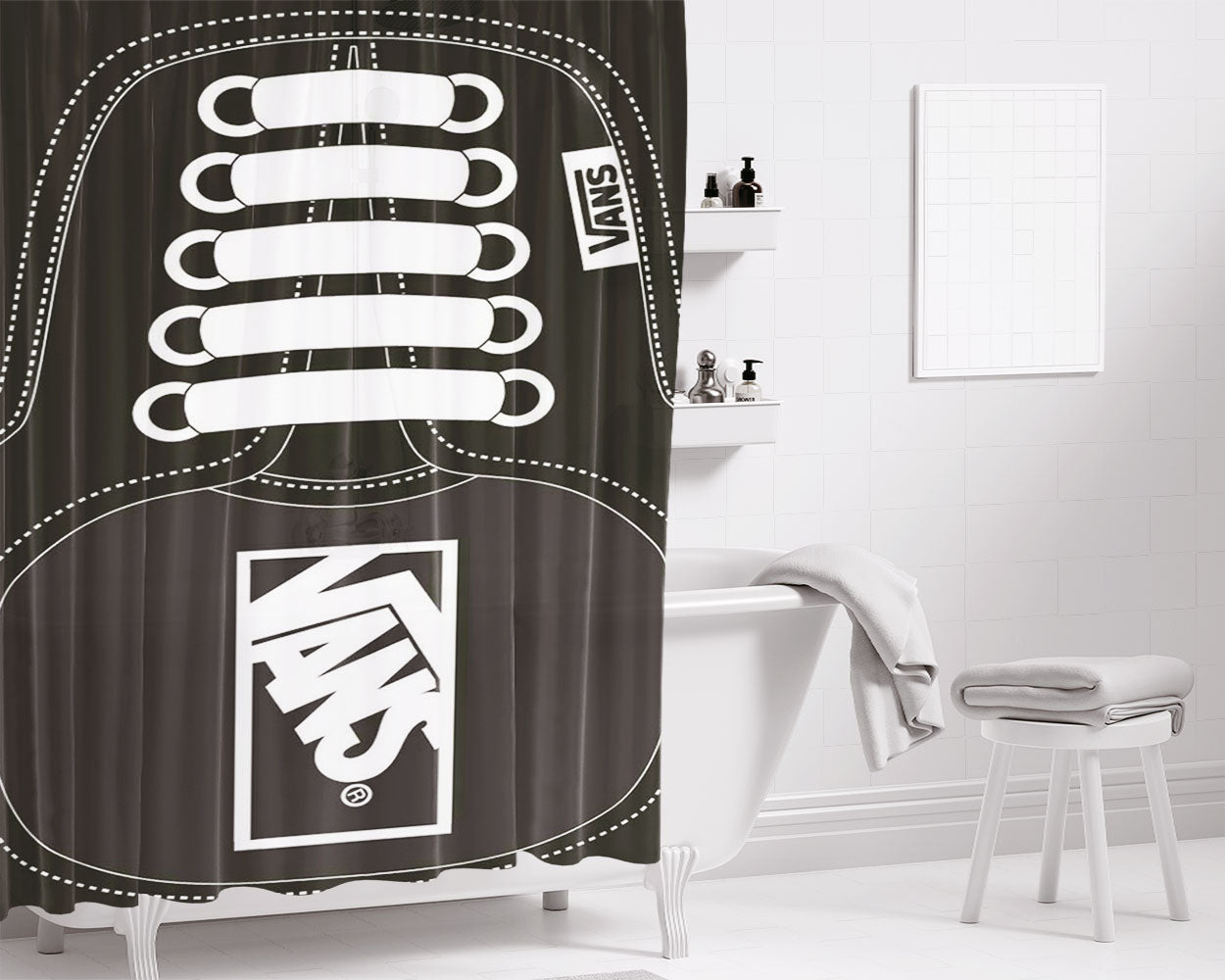 Black Vans Bathroom Shower Curtain Fabric Waterproof | 66 X 72 Inch